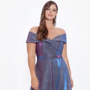 Xscape Glitter Dress Blk/Fuchsia 14W